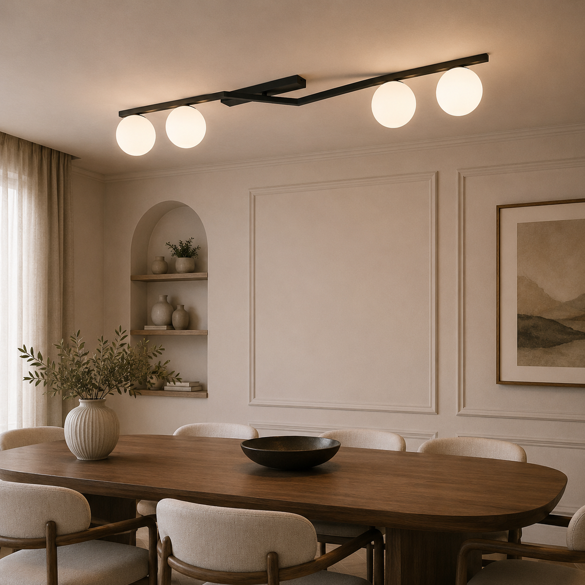 Naton 4 Light Semi Flush Black & White