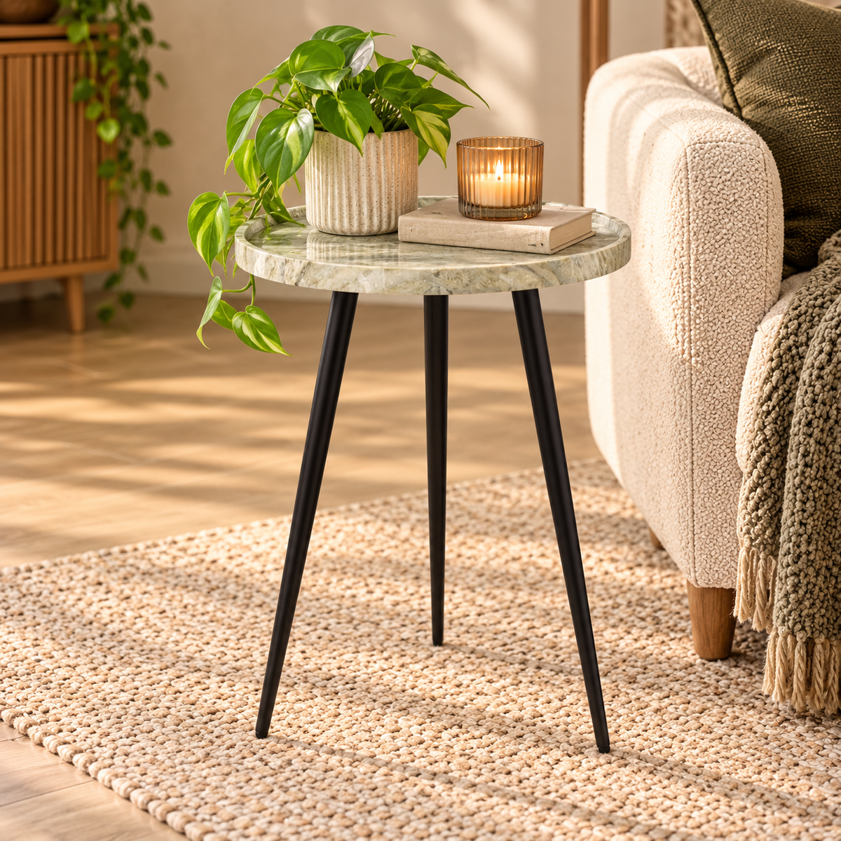 Nusa Side Table Brown Stone Effect and Matt Black