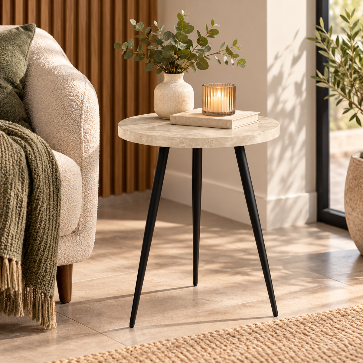 Nusa Side Table Grey Marble Effect and Matt Black