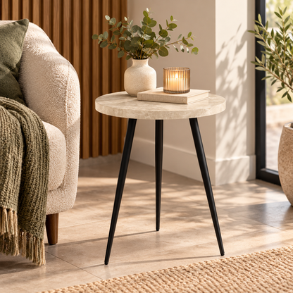 Nusa Side Table Grey Marble Effect and Matt Black