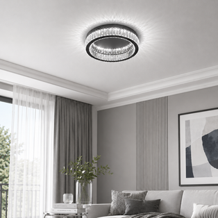 Oda Large Silver & Crystal LED Flush Ceiling Light - 50cm