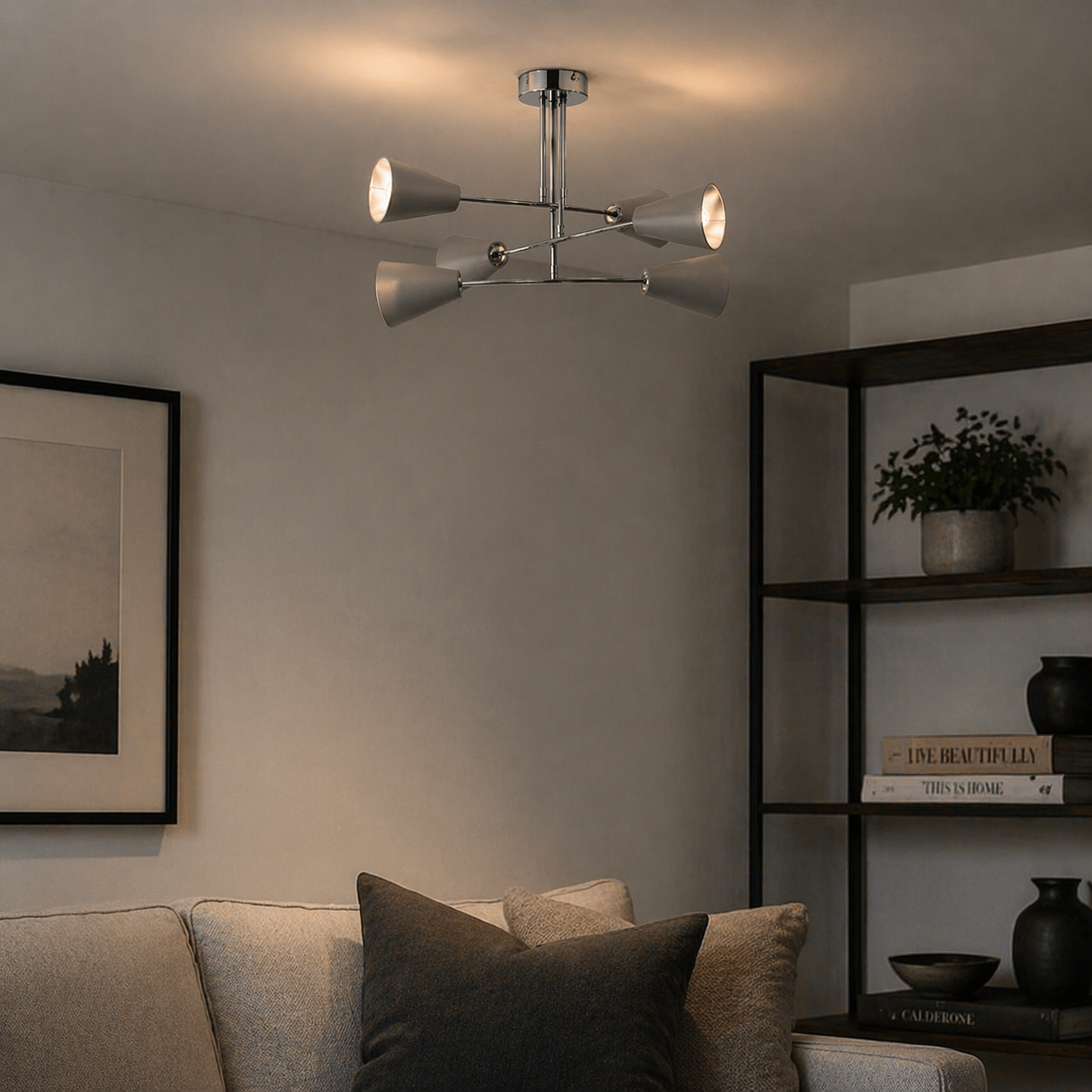Oden 6 Light Grey Semi-Flush Ceiling Light