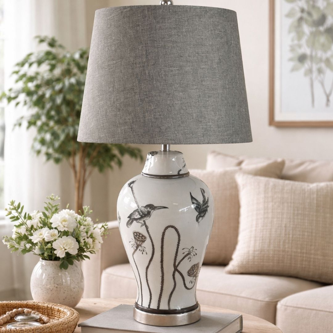Kayla White and Grey Ceramic Table Lamp