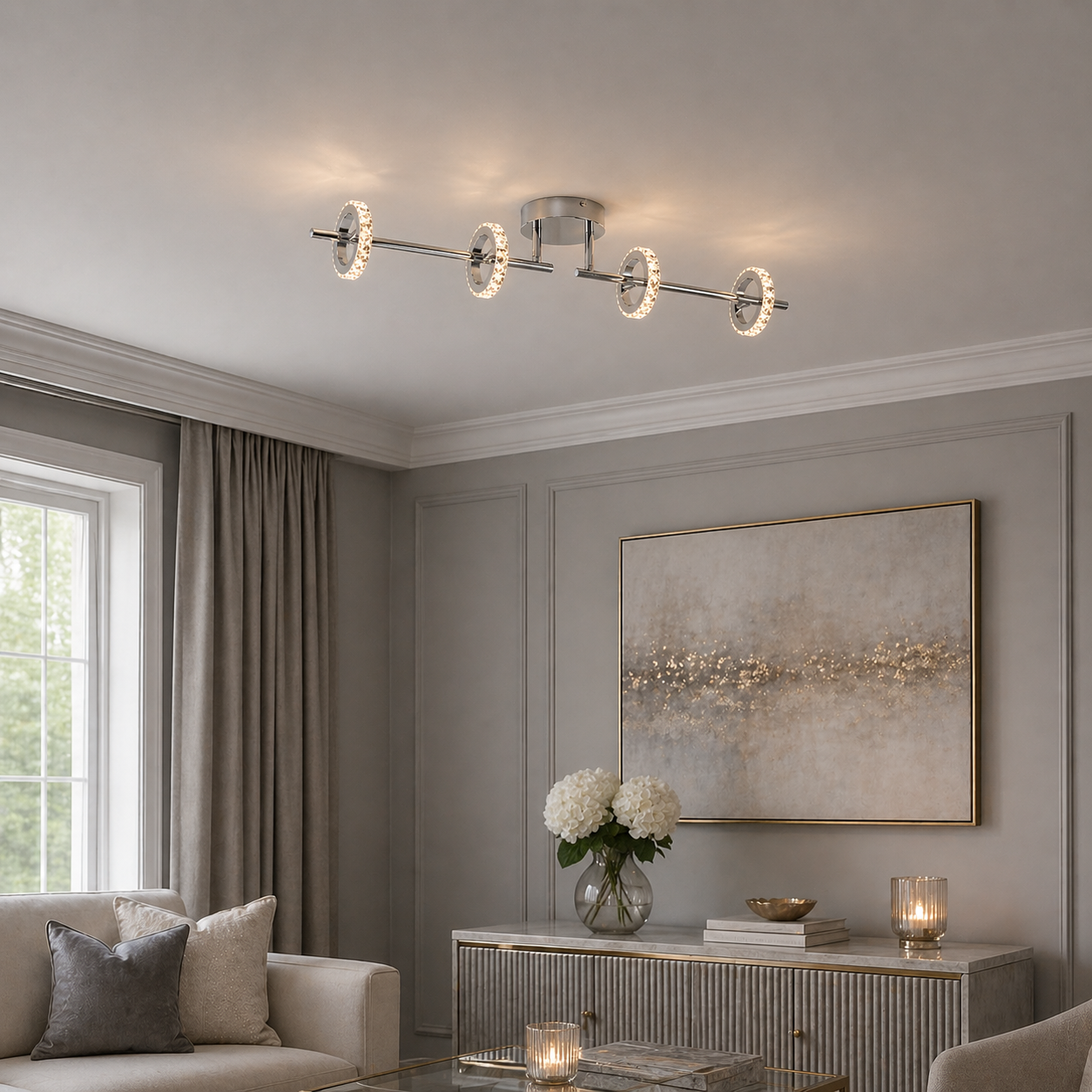 Alexa 4 Spot Polished Chrome & Crystal LED Ceiling Bar