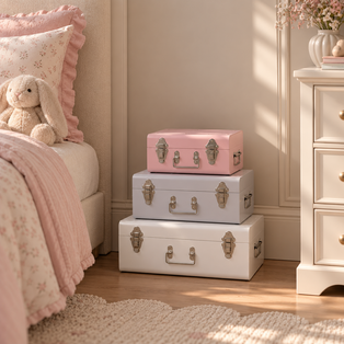 Set of Three Assorted Storage Trunks - Pink and Grey