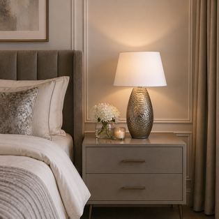 Caitlin Silver Oval Ceramic Table Lamp With White Shade