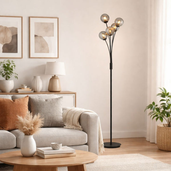 Navarro Matt Black & Smoked Glass Floor Lamp