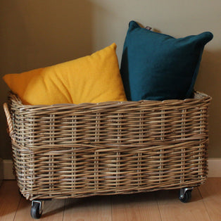Wovenhill Kubu Rattan Rectangular Log Basket with Wheels