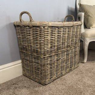 Wovenhill Kubu Rattan Rectangular Log Basket with Hoop Handles