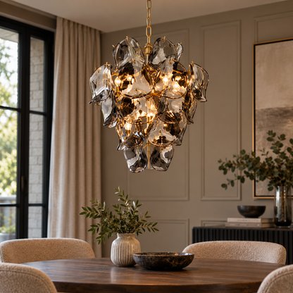 Genoa 8 Light Pendant Natural Brass and Smoked Glass