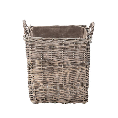 Wovenhill Wicker Grey Wash Square Log Basket with Hoop Handles