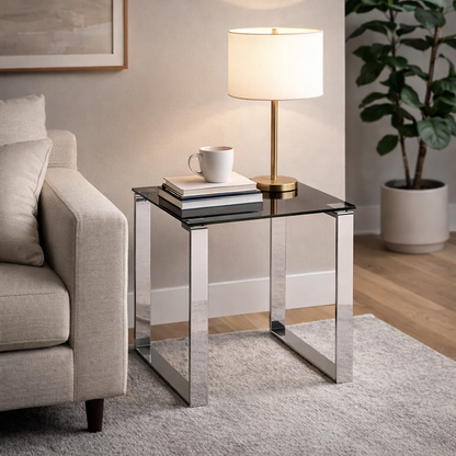 Twinkle Black Sparkle Glass End Table