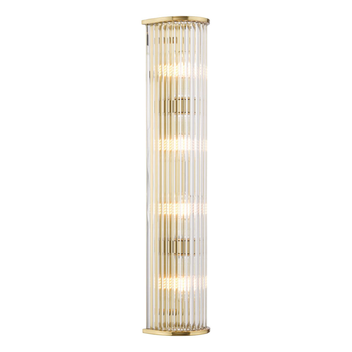 Tobiah 4 Light Bathroom Wall Light Natural Brass and Glass IP44