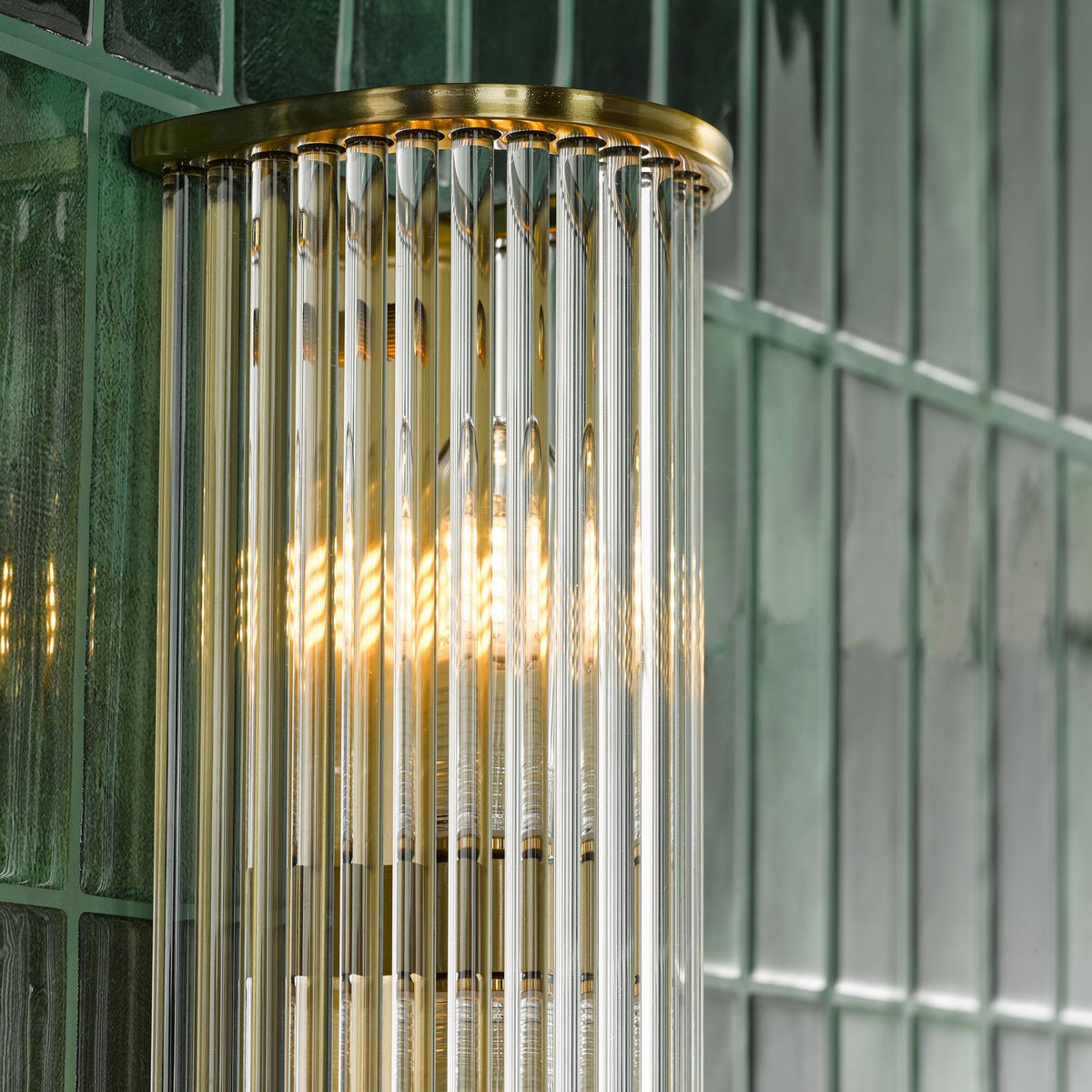 Tobiah 4 Light Bathroom Wall Light Natural Brass and Glass IP44