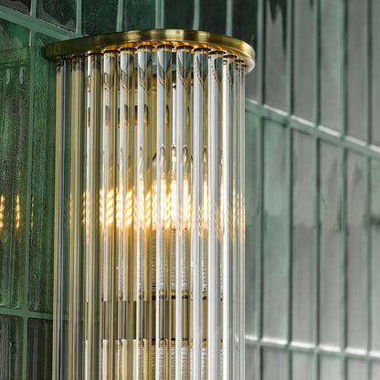 Tobiah 4 Light Bathroom Wall Light Natural Brass and Glass IP44