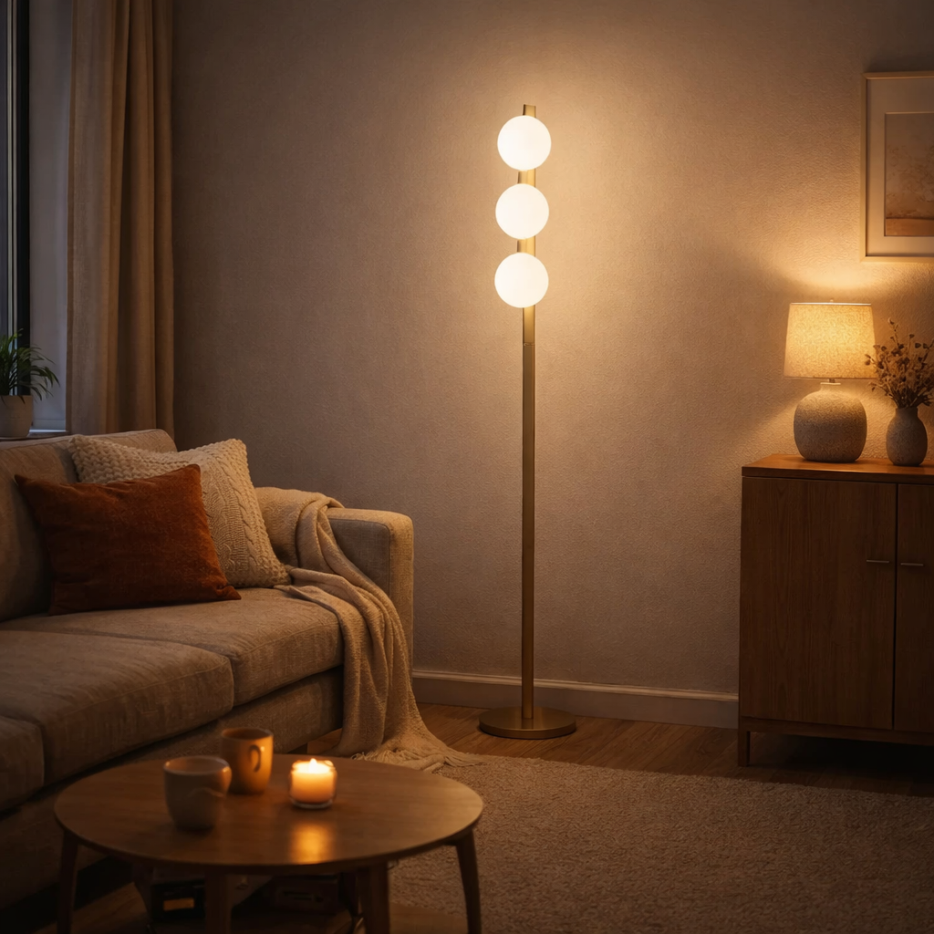 Tauri 3 Light Gold & Opal Glass Floor Lamp