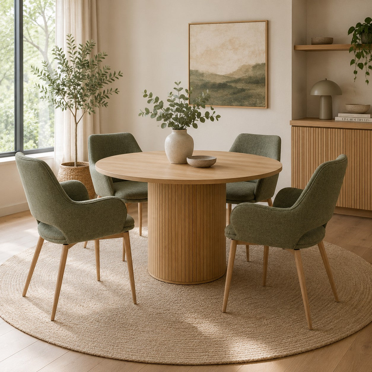 Vermont 1200mm Round Table 4 Sage Sydney Chairs