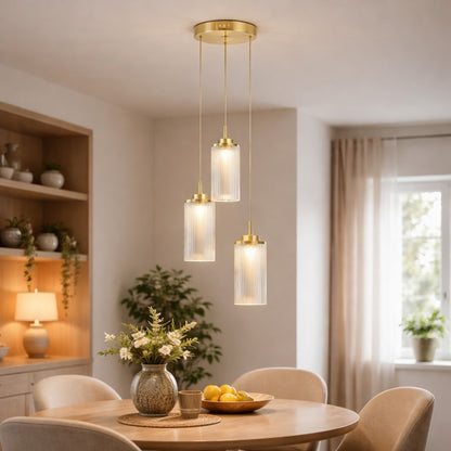 Vida 3-Light Satin Brass and Glass Cluster Pendant