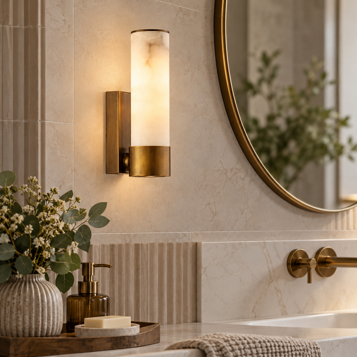 Eneco Bathroom Wall Light Bronze and Alabaster IP44