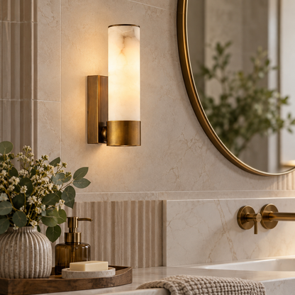 Eneco Bathroom Wall Light Bronze and Alabaster IP44