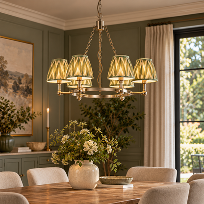 Arabella 6 Light Nickel Chandelier with Green Zigzag Shades