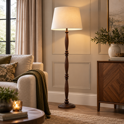 Hayward Dark Wood Effect Traditional Floor Lamp