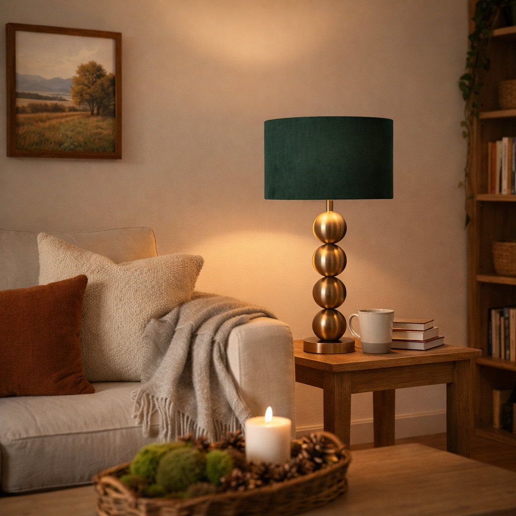 Aila Antique Brass Table Lamp with Green Shade