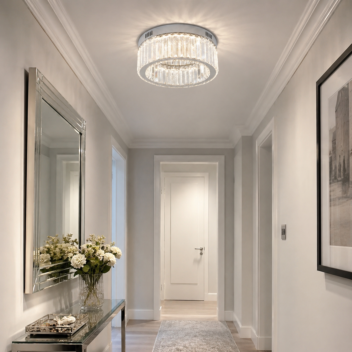 Oda Silver & Crystal LED Flush Ceiling Light - 35cm