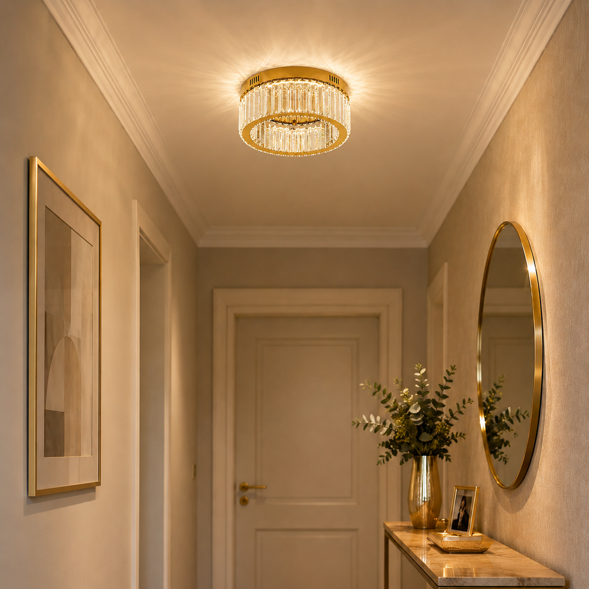 Oda Gold & Crystal LED Flush Ceiling Light - 35cm