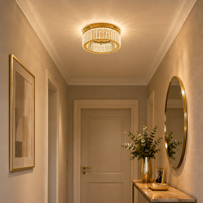 Oda Gold & Crystal LED Flush Ceiling Light - 35cm