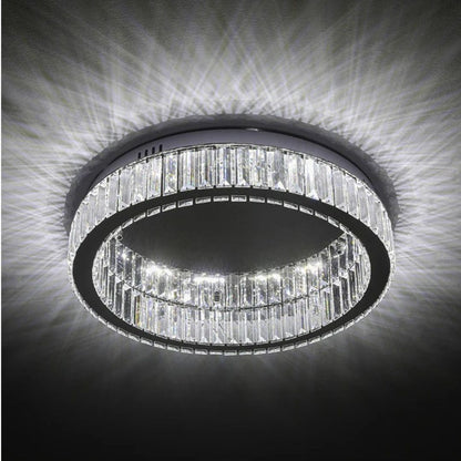 Oda Large Silver & Crystal LED Flush Ceiling Light - 50cm