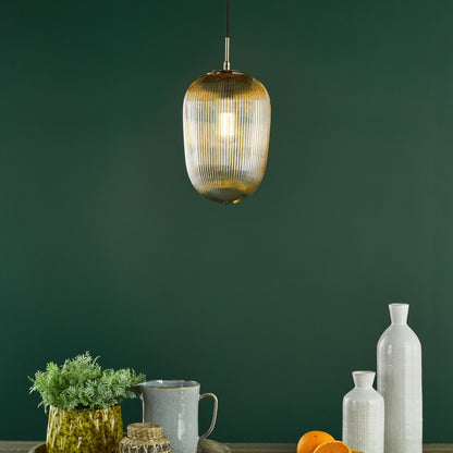 Abrielle Bronze & Amber Glass Pendant Ceiling Light