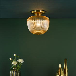 Abrielle Bronze & Amber Glass Flush Ceiling LIght