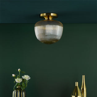 Abrielle Bronze & Amber Glass Flush Ceiling LIght