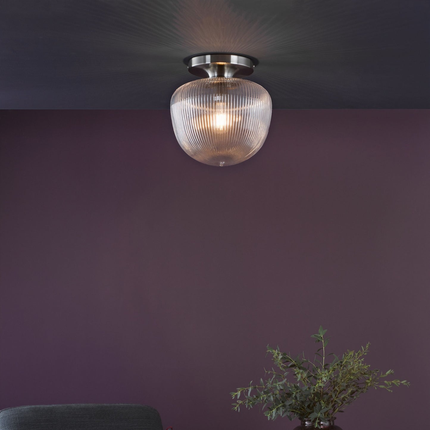 Abrielle Polished Nickel & Glass Flush Ceiling Light