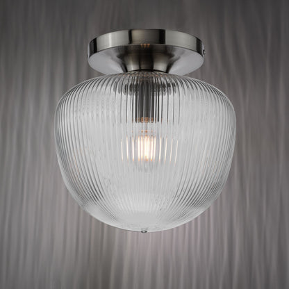 Abrielle Polished Nickel & Glass Flush Ceiling Light