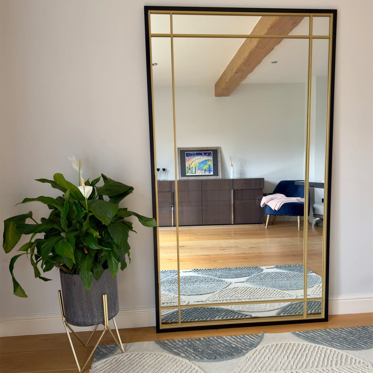 Aimi - Full Length Black & Gold Metal Rectangle Window Mirror - 180cm x 105cm