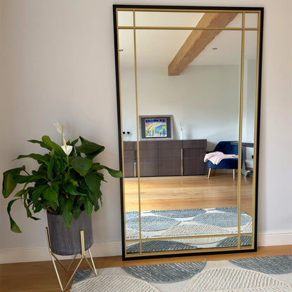 Aimi - Full Length Black & Gold Metal Rectangle Window Mirror - 180cm x 105cm