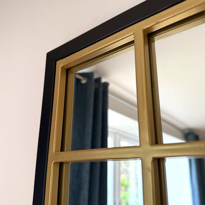 Aimi - Full Length Black & Gold Metal Rectangle Window Mirror - 180cm x 105cm