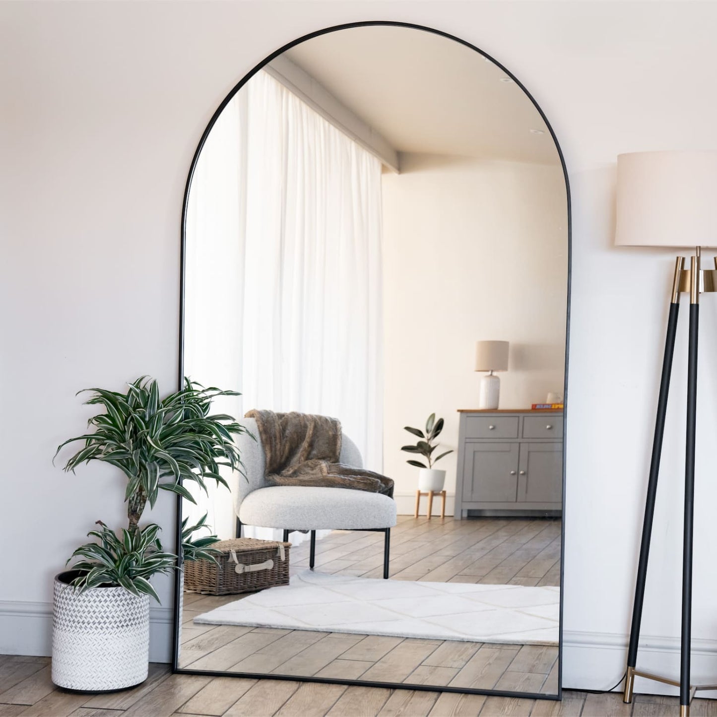 Akiko - Full Length Black Metal Arched Mirror - 180cm x 105cm