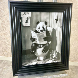 Panda on the Lavatory Liquid Artwork with Black Frame