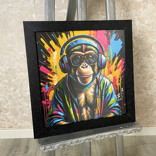 DJ Monkey Wall Art with Black Frame