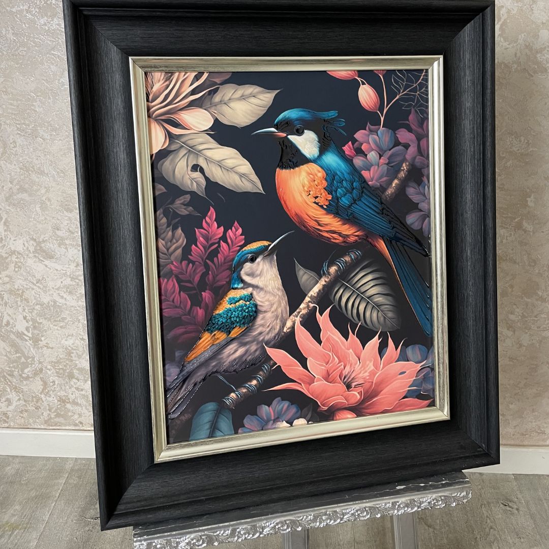 Twin Parrots Digital Print with Black Frame