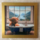 Highland Cow in the Bath II with Gold Frame
