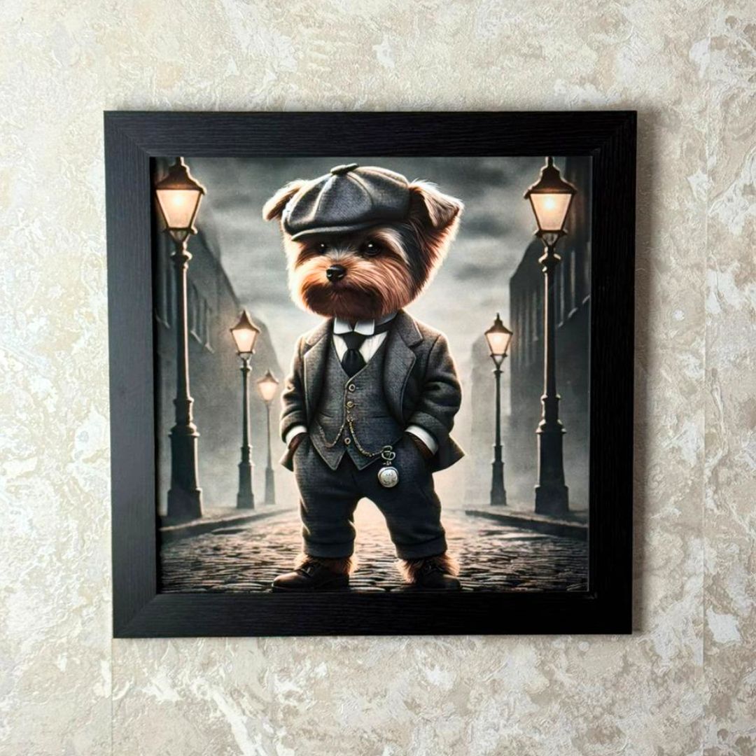 Peaky Yorkie Wall Art with Black Frame