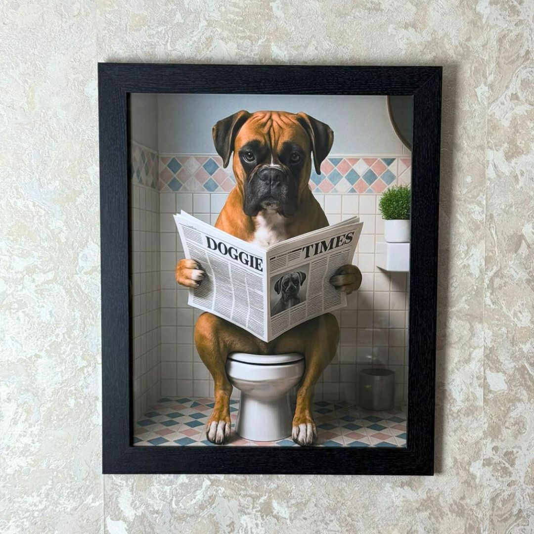 Lavatory Boxer I Wall Art with Black Frame