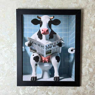Lavatory Dairy Cow Wall Art with Black Frame