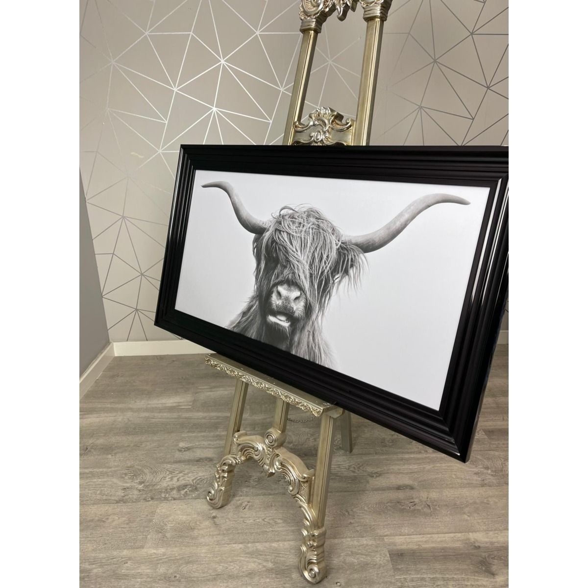 Angus Cow Wall Art with Black Frame 100x50cm