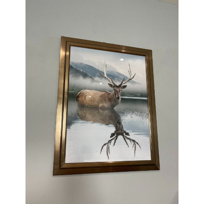 Stag Reflection Wall Art With Mirrored Frame 80x60cm