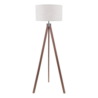 Armitage Dark Wood Tripod Floor Lamp with Grey Linen Shade